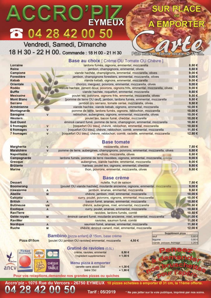 Carte des Pizzas – Accro'Piz